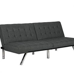 DHP Emily Futon Couch Bed, Modern Sofa Design Includes Sturdy Chrome Legs and Rich Linen Upholstery, Grey