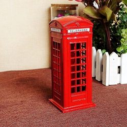 BeeSpring Attractive Metal Alloy Money Coin Spare Change London Street Red Telephone Booth Bank Box-