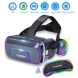 3D VR Glasses VR Virtual Reality with Bluetooth Remote Controller for 3D Games Movies& Lightweight with &Adjustable Pupil and Object Distance for Apple iPhone More Smartphones