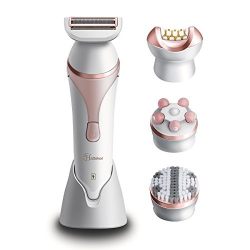 Hatteker Women's Hair Removal Cordless Rechargeable Ladies Electric Shaver Wet & Dry Hair Epilator for Legs Body Hair Bikini Trimmer with Facial Cleansing Brush Body Massager 4 in 1 Set