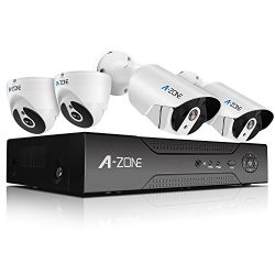A-ZONE Full HD-TVI Security Camera System 4 Channel 1080P Surveillance DVR with 2x 1080P Weatherproof IP67 Dome Cameras and 2x 1080P Bullet Cameras With Super Nice IR Night Vision,included 1TB HDD