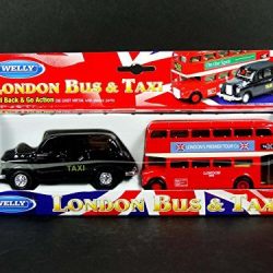 Welly London Bus & Taxi * Doors to Open * Boonet to Open * Pull Back & Go Action3