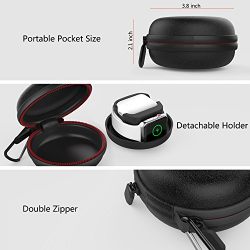Greatfine Compatible with Apple Watch Charger Airpods Charging Case, iWatch Charger Storage Bag Hard Protective Travel Case with Keychain Compatible with Apple Watch Series 1 2 3 38mm 42mm