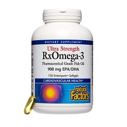 Natural Factors - Ultra Strength RxOmega-3 Fish Oil, High Potency Support for Brain Function and Cardiovascular Health with 600mg EPA and 300mg DHA, 150 Enteripure Softgels