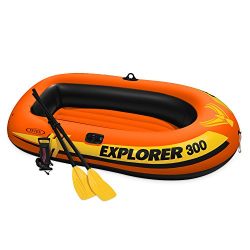 Intex Explorer 300, 3-Person Inflatable Boat Set with French Oars and High Output Air Pump