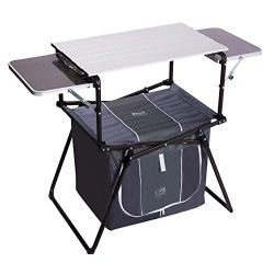 Timber Ridge Camping Kitchen Table Grill Portable with Carry Bag Folding Cooking Pre Station Large Storage Volume Quick Set-up Roll up Table Top Serving Cart for Picnic, BBQ, Outdoor Activities