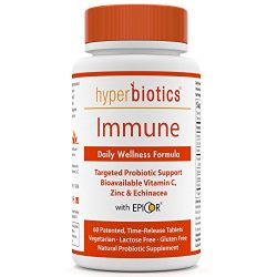 Immune: Hyperbiotics Daily Immune & Wellness Formula - Probiotics with Bioavailable Vitamin C, Zinc, Echinacea & EpiCor (Saccharomyces Cerevisiae) - Time Release Delivery - 30 Day Supply