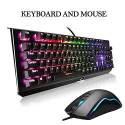 RGB Gaming Keyboard and Mouse Combo - LED Backlit Mechanical Keyboard with 104 Keys Anti Ghosting - Wired USB LED Gaming Mouse