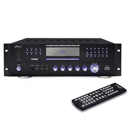 Pyle 4 Channel Home Audio Power Amplifier - 3000 Watt Stereo Receiver w/Speaker Selector, AM FM Radio, USB, Headphone, 2 Microphone Input for Karaoke, Surround Sound Home Theater System - PD3000A