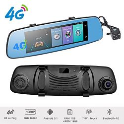 Podofo 4G Dash Cam Backup Camera 7.84" Android 5.1 Touch Screen ADAS Remote Car DVR Rear View Mirror Monitor 1080P Dual Lens Wifi Dashcam GPS Navigation Vehicle Video Recorder