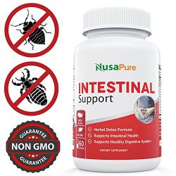 Intestinal Support for Humans (NON-GMO & Gluten free) with Wormwood, Garlic, Black Walnut Hull & More: 60 Capsules - 100% Money Back Guarantee - Order Risk Free!