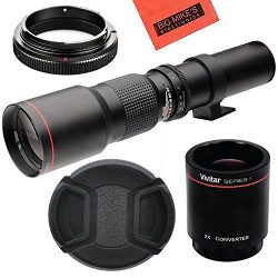 High-Power 500mm/1000mm f/8 Manual Telephoto Lens for Canon EOS Rebel II Digital SLR Camera