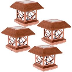 GreenLighting Summit Solar Post Cap Light for 4x4 Wood Posts 4 Pack (Brushed Copper)