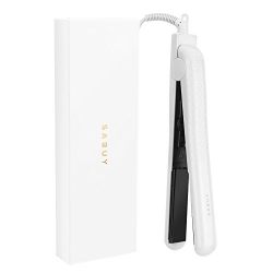 SABUY Ceramic Flat Iron for Hair, Professional 1 Inch Hair Straightener, Dual Voltage for Worldwide Traveling, White