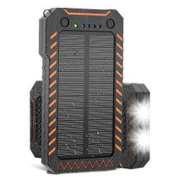 X-DRAGON Solar Charger, 10000mAh Solar Power Bank with Dual USB, 4 Solar Panels, LED Flashlight Solar Phone Charger for iPhone, Cell Phone, Samsung, ipad, Outdoor, Camping and More-Green