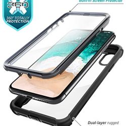 iPhone X Case,iPhone XS Case, i-Blason [Ares] Full-Body Rugged Clear Bumper Case with Built-in Screen Protector for Apple iPhone X 2017/ iPhone XS 2018 (Black)