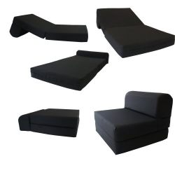 Black Sleeper Chair Folding Foam Bed Sized 6" Thick X 32" Wide X 70" Long, Studio Guest Foldable Chair Beds, Foam Sofa, Couch, High Density Foam 1.8 Pounds.