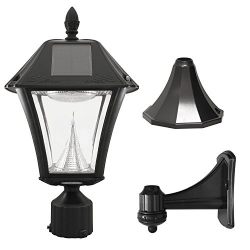 Gama Sonic Baytown II Solar Outdoor Lamp with Bright-White LEDs - Pole/Pier/Wall Mount Kit - Black Finish