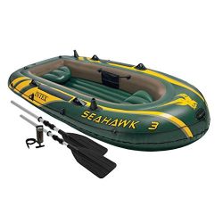 Intex Seahawk 3, 3-Person Inflatable Boat Set with Aluminum Oars and High Output Air Pump (Latest Model)