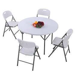 Uenjoy Folding Table and Chairs Set Indoor Outdoor Dining Party Camping Garden Patio in White