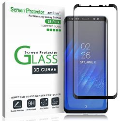 Galaxy S8 Plus Glass Screen Protector, amFilm Full Screen [Case Friendly][Easy Installation Tray] Dot Matrix 3D Curved Tempered Glass Screen Protector for Samsung Galaxy S8 Plus (Black)