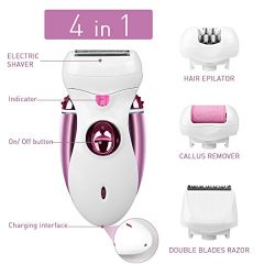 Hair Epilator, Buture Womens Epilator Cordless 4 IN 1 Electric Hair Remover Razor Shaver with Bikini Trimmer Callus Remover Hair Care Wet or Dry …