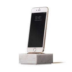 Native Union Dock+ for iPhone or iPad Marble Edition - Genuine Marble Charging Dock with [Apple MFi Certified] Reinforced Lightning Cable - Compatible with Most Apple Lightning Devices (White)