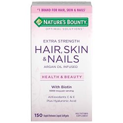 Nature's Bounty Optimal Solutions Hair Skin & Nails Extra Strength, 150 Softgels, Multivitamin Supplement, with Antioxidants C & E