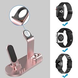 OLEBR Charging Stand forStand for AirPods Charging Docks for Apple Watch Series 4/3/2/1/ Apple Watch 4 Stand for AirPods Charging Docks for Apple Watch Series 4/3/2/1/ AirPods/iPhone Xs/X Max/XR/X/8/8Plus/7/7 Plus /6S /6S Plus/iPad-Rose Gold
