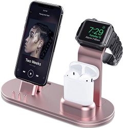 OLEBR Charging Stand forStand for AirPods Charging Docks for Apple Watch Series 4/3/2/1/ Apple Watch 4 Stand for AirPods Charging Docks for Apple Watch Series 4/3/2/1/ AirPods/iPhone Xs/X Max/XR/X/8/8Plus/7/7 Plus /6S /6S Plus/iPad-Rose Gold