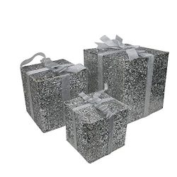 Northlight Set of 3 Lighted Silver Glitter Gift Box
