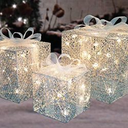 Northlight Set of 3 Lighted Silver Glitter Gift Box
