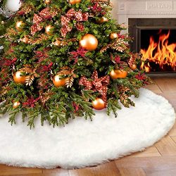AerWo Faux Fur Christmas Tree Skirt 48 inches Snowy White