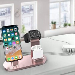 OLEBR Charging Stand forStand for AirPods Charging Docks for Apple Watch Series 4/3/2/1/ Apple Watch 4 Stand for AirPods Charging Docks for Apple Watch Series 4/3/2/1/ AirPods/iPhone Xs/X Max/XR/X/8/8Plus/7/7 Plus /6S /6S Plus/iPad-Rose Gold