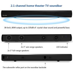 2.1 Channel Bluetooth Sound Bar, Wohome TV Soundbar