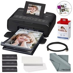 Canon SELPHY Wireless Color Compact Photo Printer Bundle with Canon Color Ink and Paper Set & Cable + FiberTique Cleaning Cloth