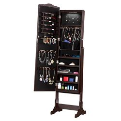 Free Standing Jewelry Cabinet Lockable Full-Length Mirrored Jewelry Armoire
