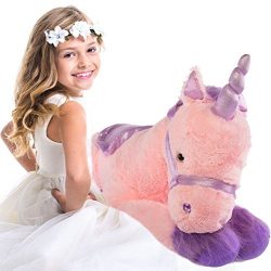 Glitzy 39” Jumbo Plush Pink Unicorn Giant Stuffed Animal Toy
