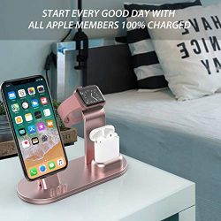 OLEBR Charging Stand forStand for AirPods Charging Docks for Apple Watch Series 4/3/2/1/ Apple Watch 4 Stand for AirPods Charging Docks for Apple Watch Series 4/3/2/1/ AirPods/iPhone Xs/X Max/XR/X/8/8Plus/7/7 Plus /6S /6S Plus/iPad-Rose Gold