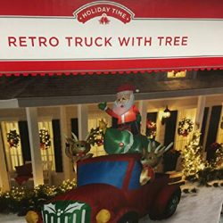 Santa Truck Retro with Christmas Tree on Roof Airblown