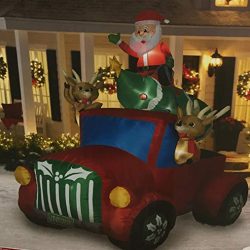 Santa Truck Retro with Christmas Tree on Roof Airblown
