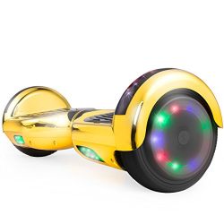 Chrome Gold UL2272 Certified Hoverboard with LED lights, Bluetooth speaker, and smart self-balancing technology – safe and stylish transport for adults.