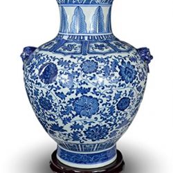 Festcool 18" Classic Blue and White Floral Porcelain Vase