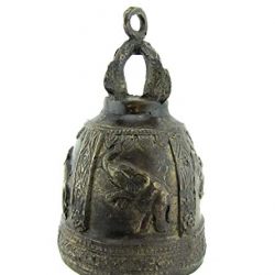 Blue Orchid Bronze Thai Temple Bell Elephant Good Luck