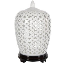 Oriental Furniture 12" Carved Lattice Decorative Vase Jar