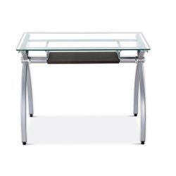 Contempo Clear Glass Top Computer Desk With Pull Out