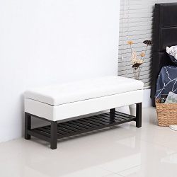 HOMCOM 44" Tufted Faux Leather Ottoman Storage