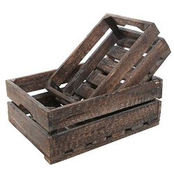 MyGift Set of 2 Country Rustic Finish Wood Storage Crate