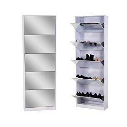 Organizedlife White Wooden Shoe Cabinet Mirror Shoe