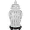 Oriental Furniture 16" Carved Lattice Decorative Temple Jar